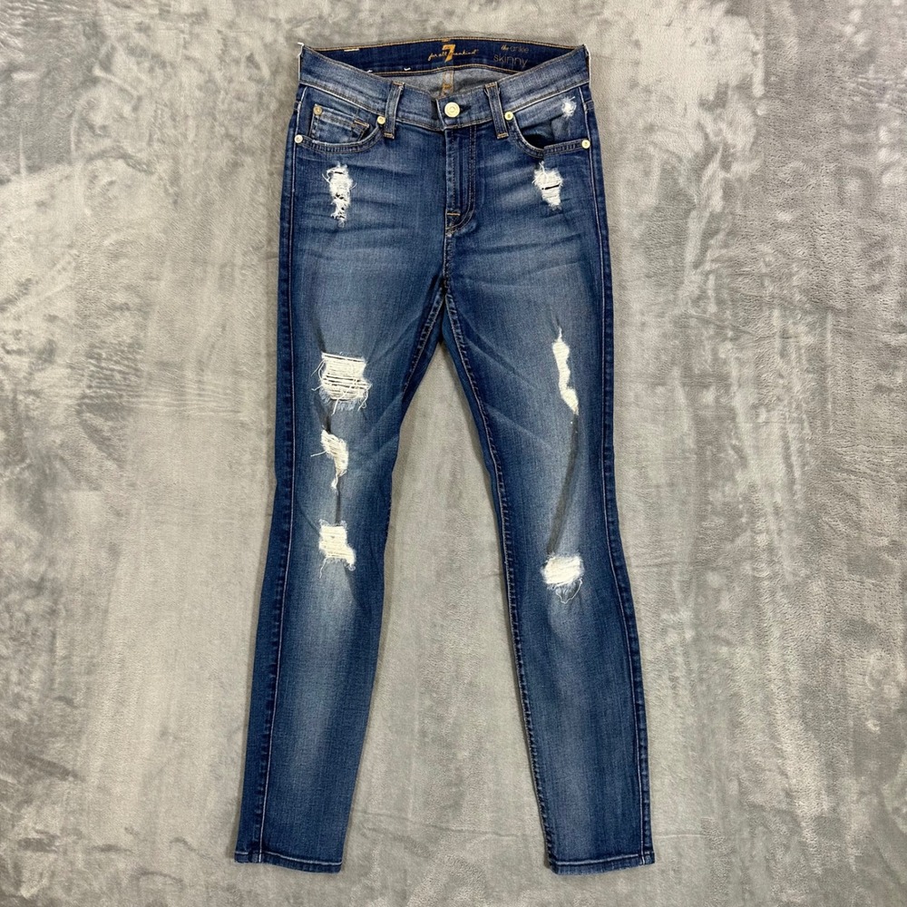 7 For All Mankind‎ The Ankle Skinny Jeans Women's Size 24 Blue Medium Wash Denim